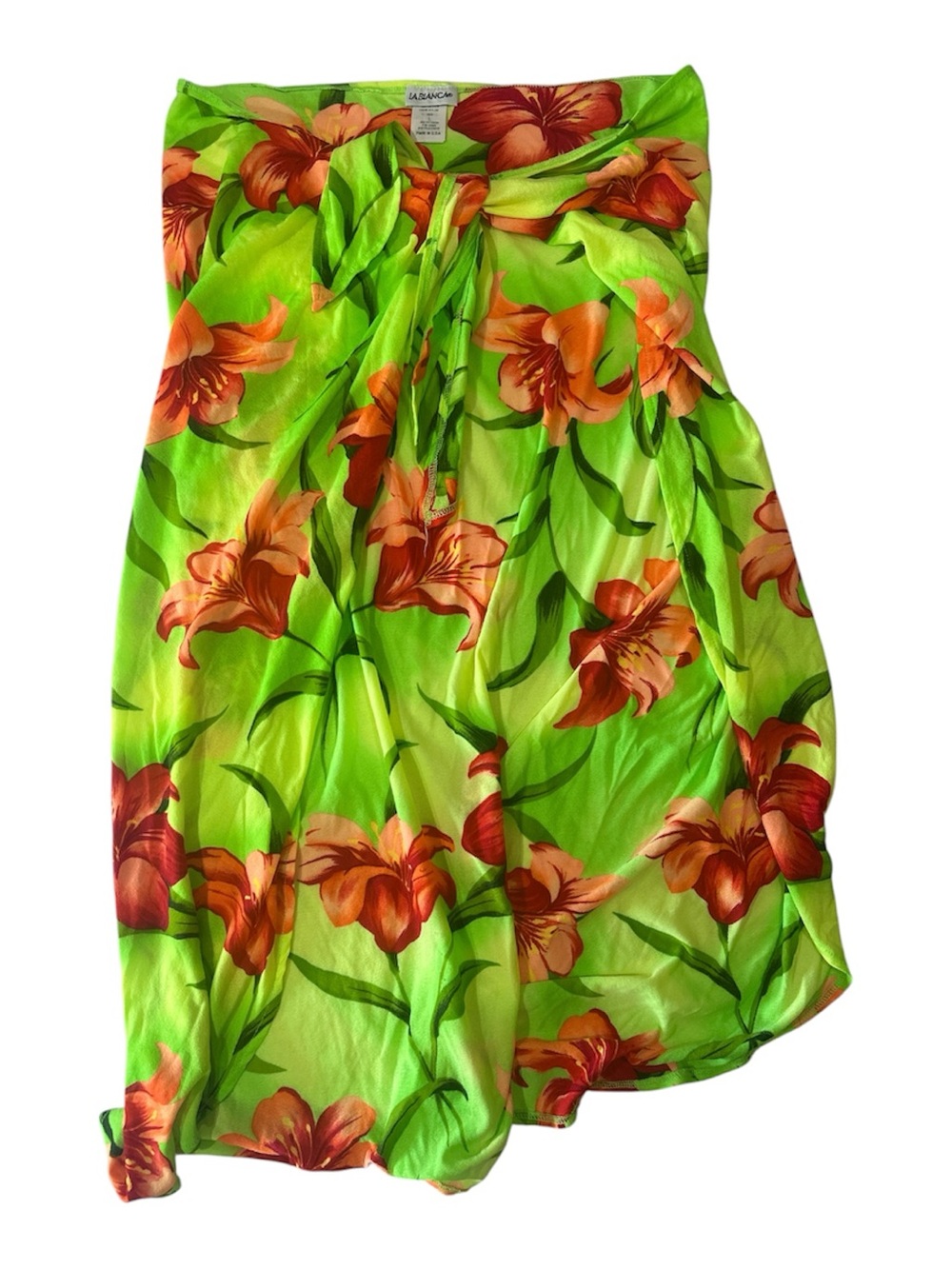 La Blanca Lime Green Floral Hibiscus Sarong Cover-Up Sz L 🇺🇸